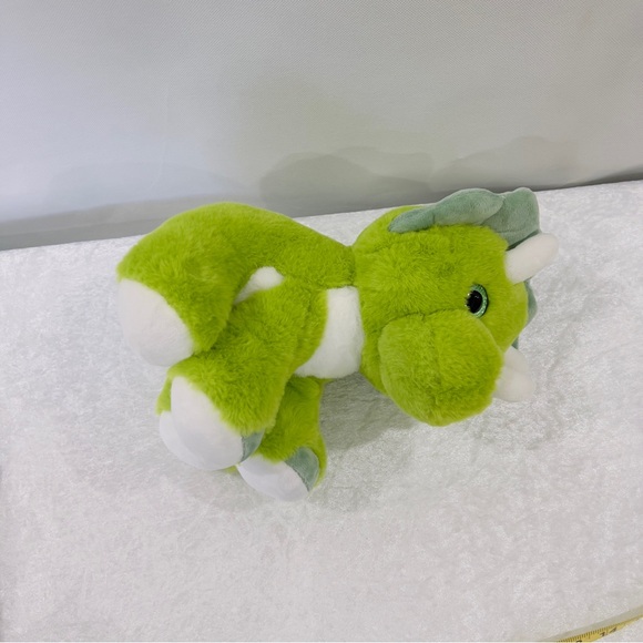 Dinosaur Triceratops Plush Green White Shinny Glitter Eyes Stuffed Animals - Picture 5 of 7